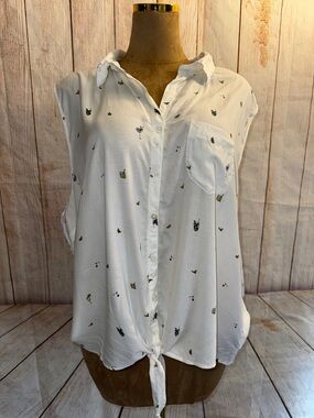 English Laundry White Sleeveless Button-Toe-Front Shirt Multicolor cocktails 3X